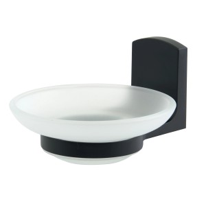 Spirella Taku Seifenschale, schwarz matt, mit Wandhalterung aus Edelstahl.