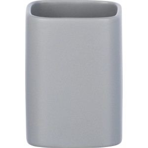 Grauer Wenko Zahnputzbecher Hexa aus Keramik mit abgerundeten, quadratischen Formen.