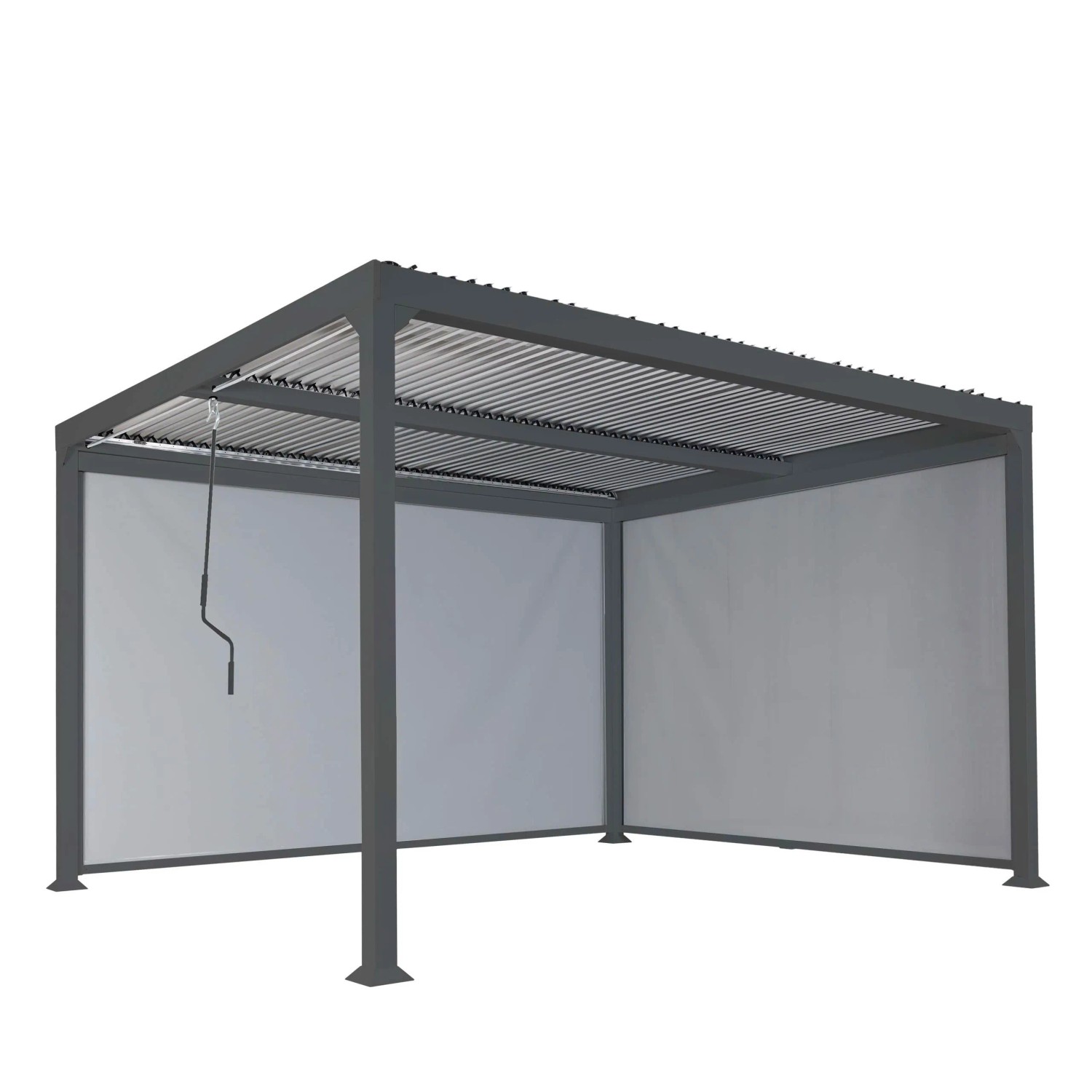 BERLINLODGE Alu Pergola Mit 2x Seitenwand Für 3x3,7m HxBxT 224x370x300cm Lamellen-Pavillon Anthrazit Stabiles 8cm-Metall-Gestell
