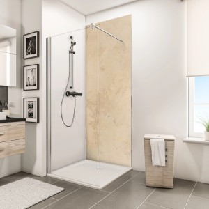 Schulte Duschrückwand DecoDesign Kalkstein-Hell, 255x150cm. Badgestaltung mit Naturstein-Optik.