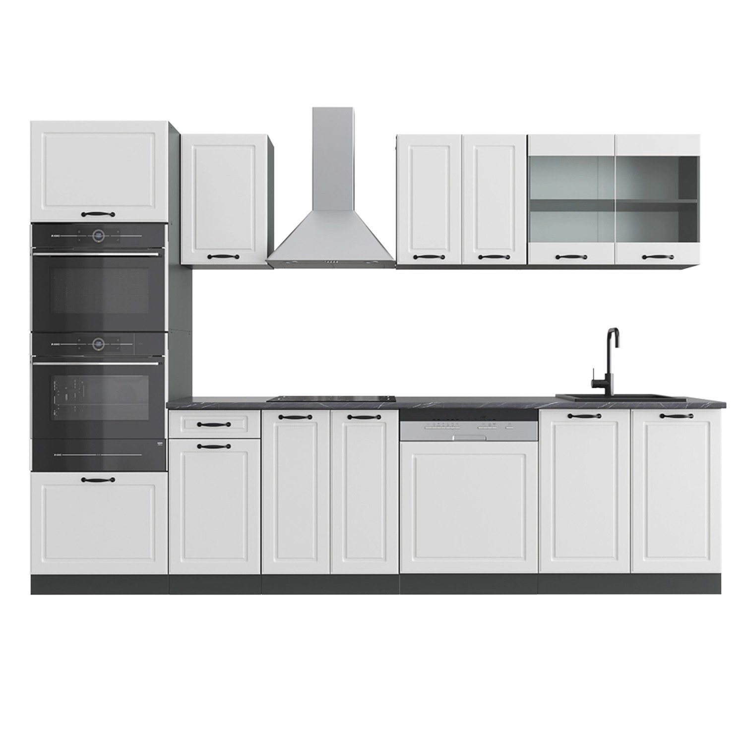 Vicco R-Line Küchenzeile Weiß Landhaus/Anthrazit 300 cm mit HochschrankAP A günstig online kaufen