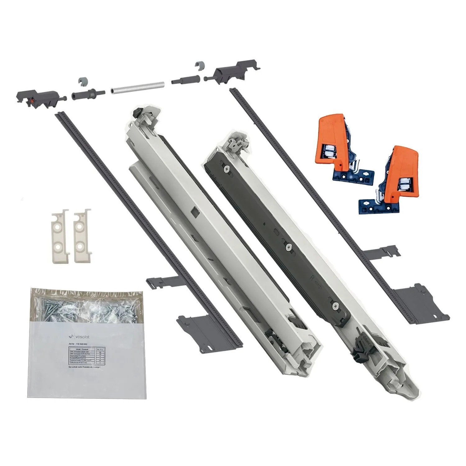 vasalat Set Blum Movento Blumotion Schubladenschienen Bodenmontage 500 mm 40 kg mit Stabilisierung