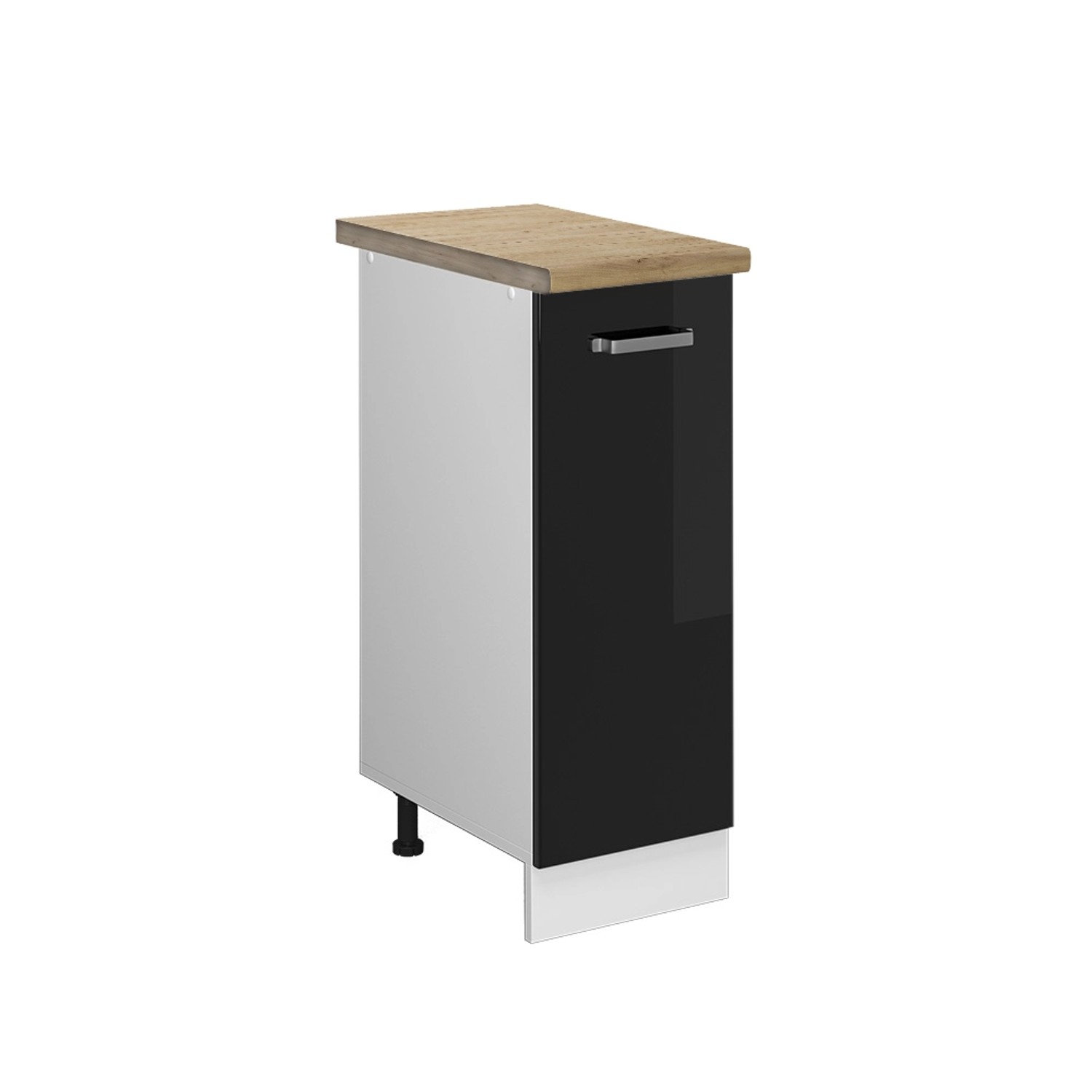 Vicco Apothekerschrank R-Line Medizinschrank für die Küche Schwarz Hochglanz/Weiß 30 cm AP Eiche