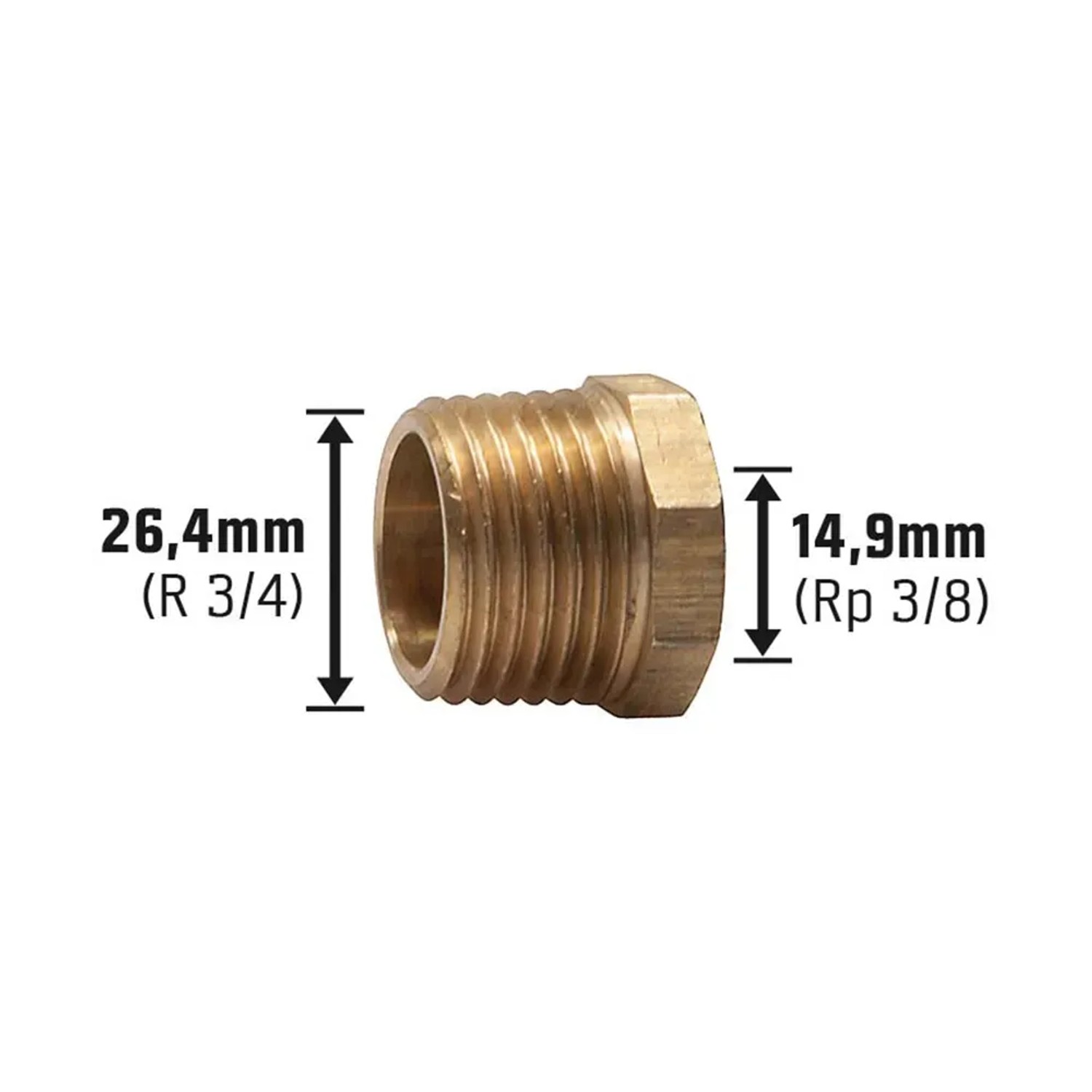 Messing Gewinde-Reduzierstück 14,9 mm x 26,4 mm für Heizungs- und Wasserinstallation.