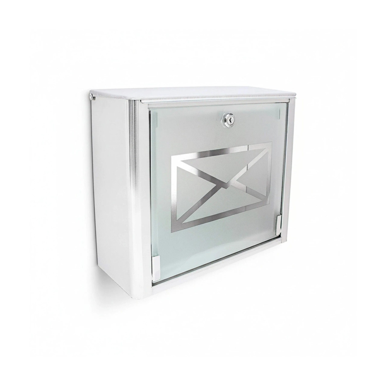 Relaxdays Wandbriefkasten Edelstahl Glas Silber Weiß Abschließbar Sichtfenster 30,5 cm x 35,5 cm x 14 cm 2,4 kg