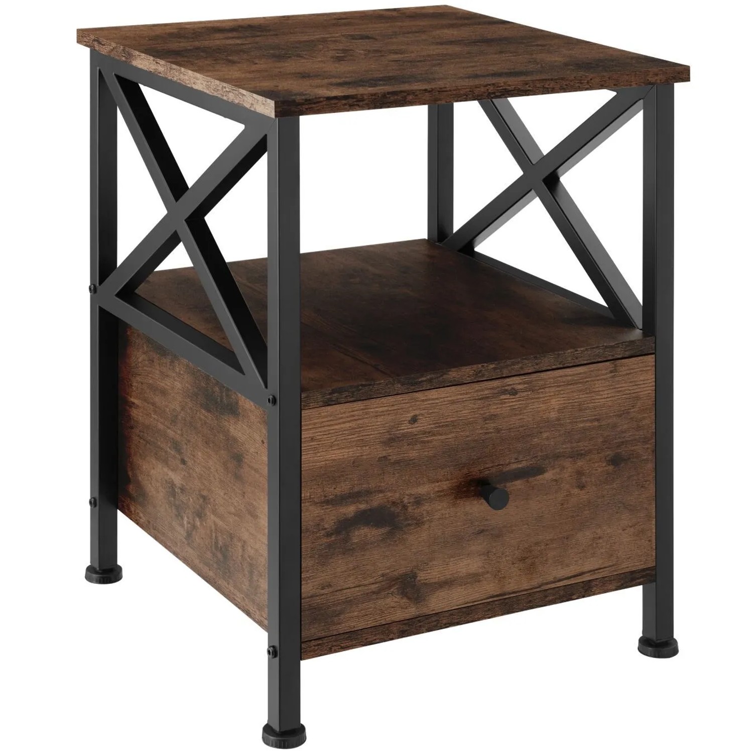 Tectake Nachttisch Falkirk Industrial Style Holz und Stahl  41 50 x 40 x 55 50 cm Industrial Holz Dunkel  Rustikal