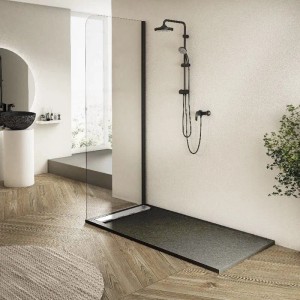 Mirlo Mineralguss Duschwanne Extra Flach Ribera  Anthrazit Ablaufschutz Chrom 80x120cm