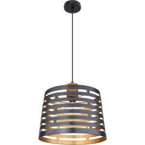 Moderne Hängeleuchte ABLONA in Schwarz-Matt/Natur mit goldenem Innenleben, Ø 35 cm.