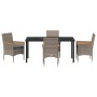 Graue 5-tlg. vidaXL Garten Essgruppe aus Polyrattan mit Tisch und Stühlen.