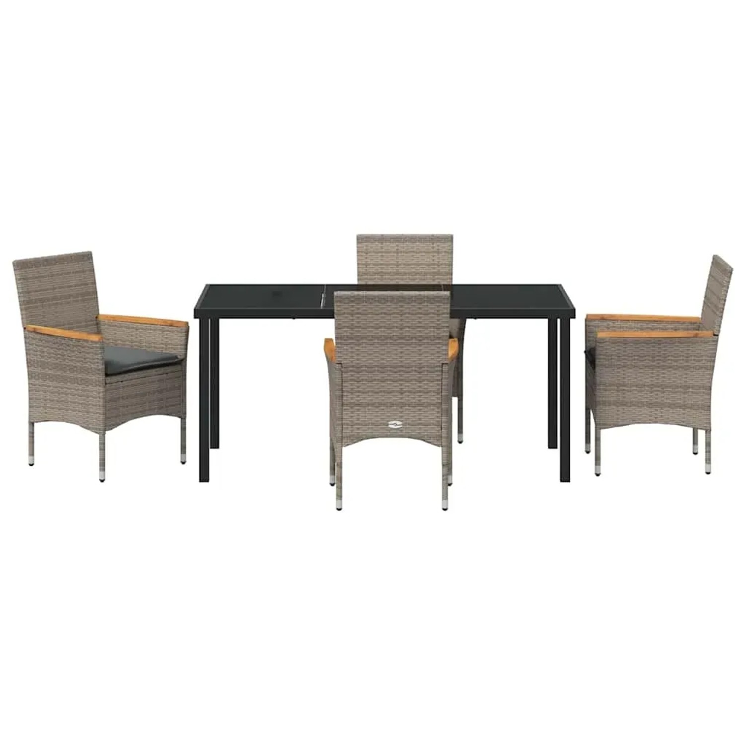 Graue 5-tlg. vidaXL Garten Essgruppe aus Polyrattan mit Tisch und Stühlen.