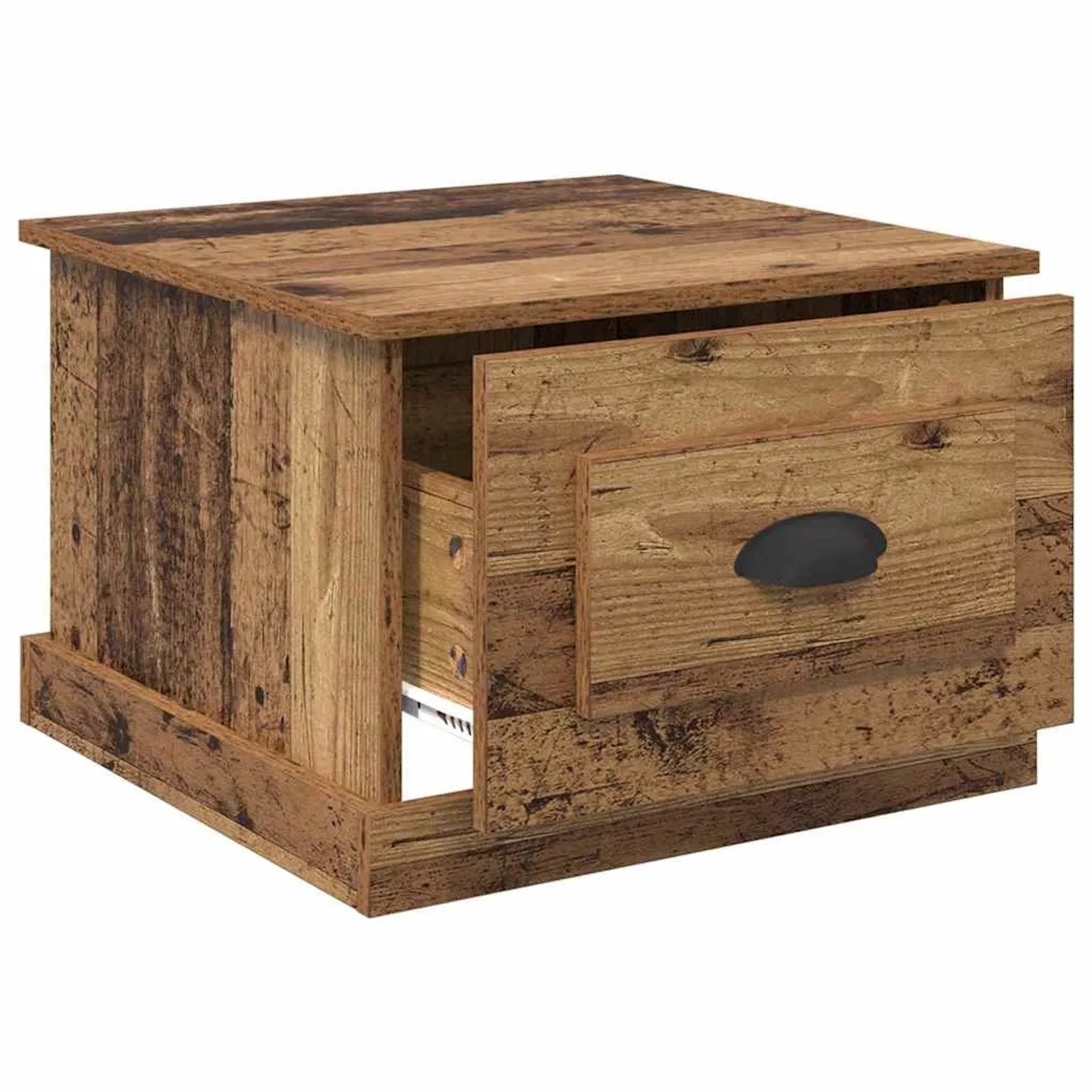Quadratischer Couchtisch vidaXL im Altholz-Design mit Schublade aus Holzwerkstoff.