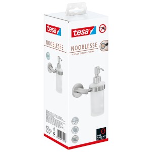 Verpackung des Tesa Nooblesse Seifenspenders in Edelstahloptik.