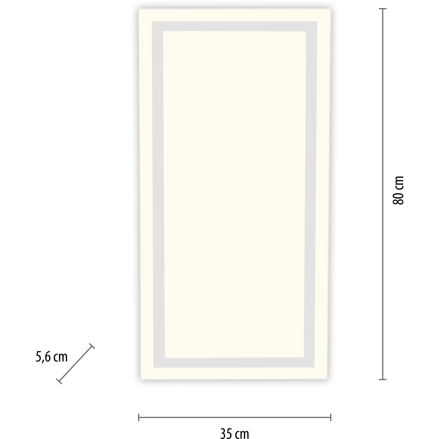 Rechteckiges, weißes LED-Panel Bedging 80x35 cm von Just Light mit Maßangaben.