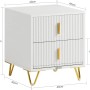 Weißer SoBuy Nachttisch FBT115-W mit 2 Schubladen und goldenen Griffen.