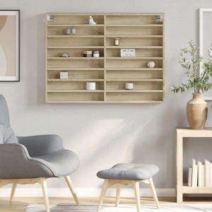 vidaXL Vitrinenschrank Sonoma-Eiche, 100x8,5x75 cm, Holzwerkstoff, Hängeregal mit Fächern.