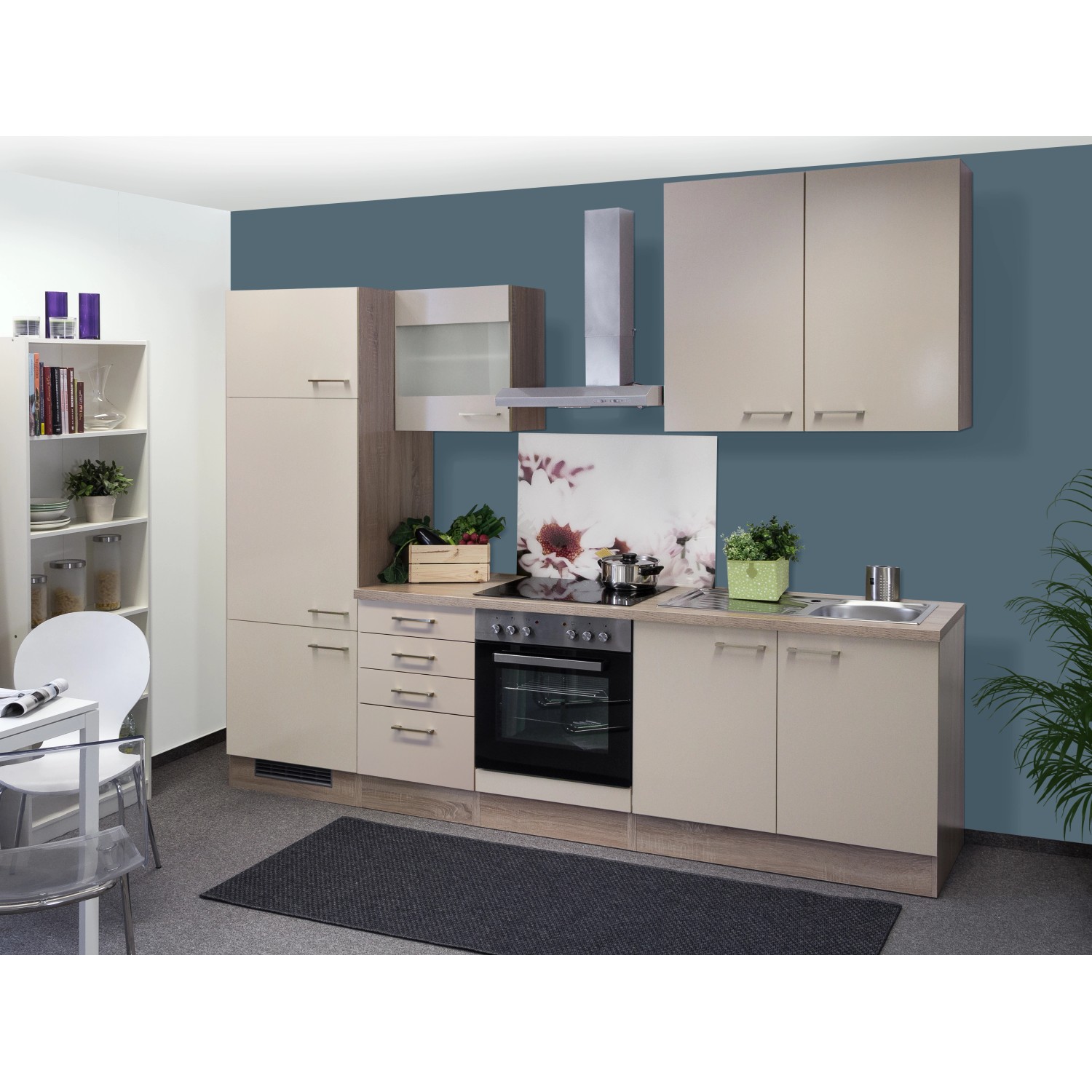 Flex-Well Exclusiv Küchenzeile/Küchenblock Orlando 270 cm Kaschmir Glanz-Sonoma Eiche