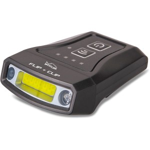 Westline Akku-Kopflampe Flip & Clip, schwarze LED-Lampe zum Anklippen, ideal zum Angeln.