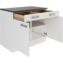 OPTIFIT Oslo214 Küchenunterschrank, 100 cm, Feinstruktur Weiß, mit Schubladen und Türen.