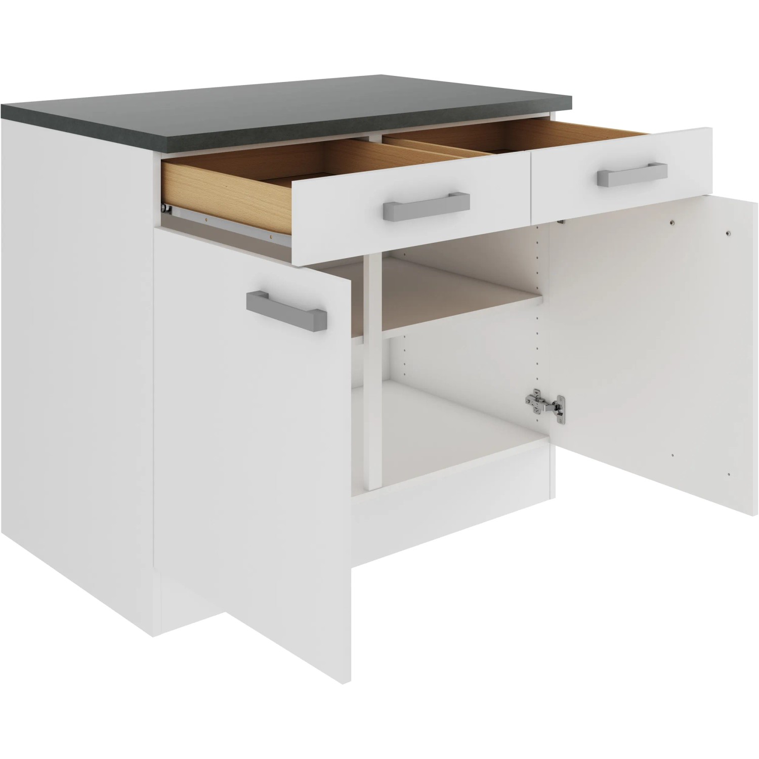 OPTIFIT Oslo214 Küchenunterschrank, 100 cm, Feinstruktur Weiß, mit Schubladen und Türen.