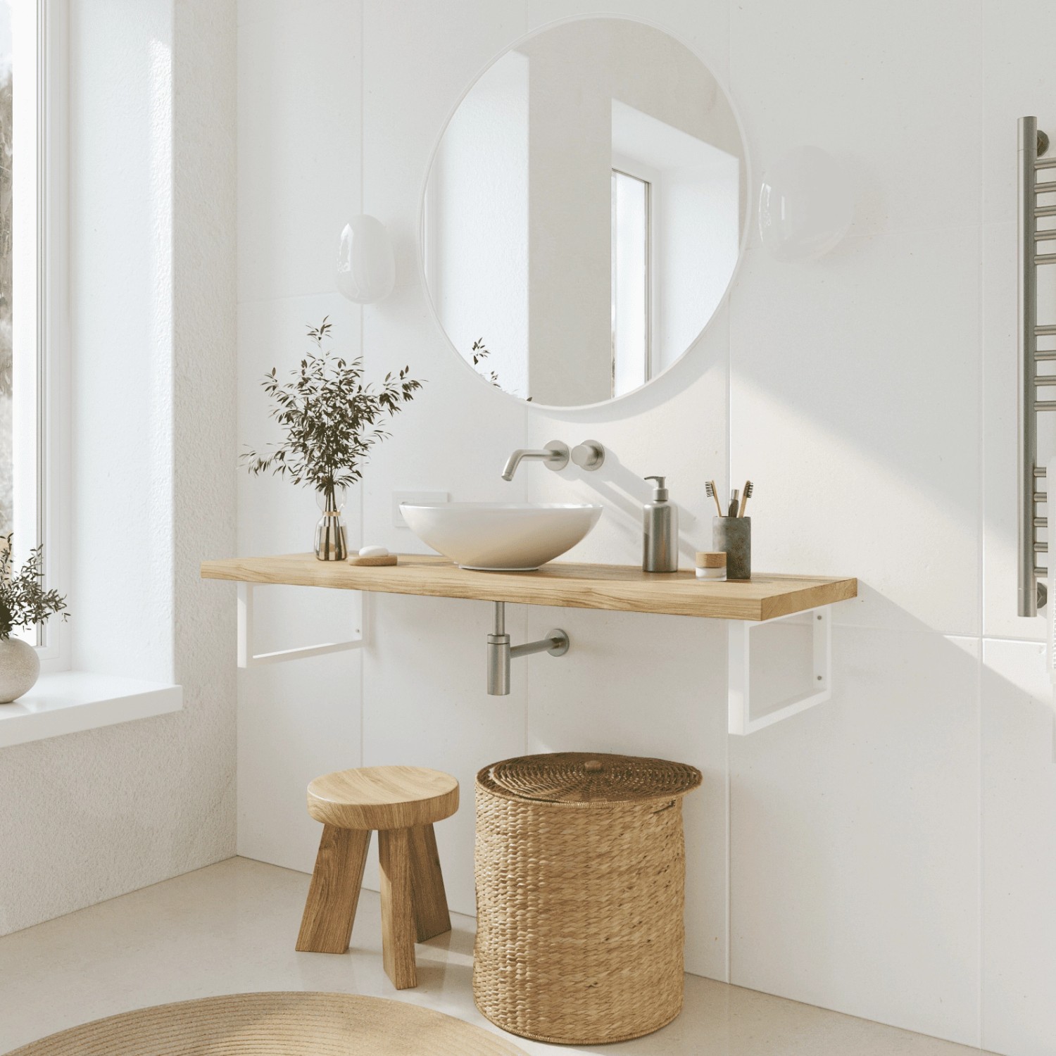 HEVVA Waschtischhalterung RHEIN 20 cm Hoch 45 cm Tief 1 Halter Weiß_5