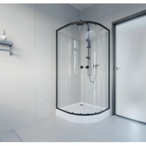 Runde, schwarze baliv Duschkabine DUK-90.21R, 90x90 cm, mit Schiebetüren und Sicherheitsglas.
