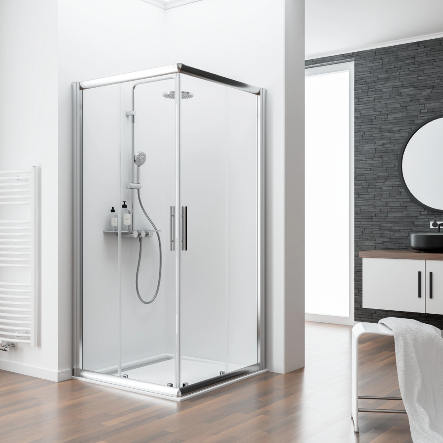 Schulte Eckeinstieg Kristall/Trend 75 cm x 90 cm x 185 cm Echtglas klar hell