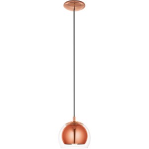 Eglo Pendelleuchte Rocamar in Kupfer mit klarem Glas-Schirm.