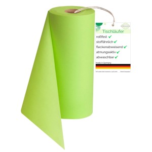 Apfelgrüner Sensalux Vlies-Tischläufer, 30 cm x 25 m Rolle.