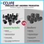 Vergleich CCLIFE Twist Socket Schraubenausdreher Set: Links robuste schwarze Stecknüsse, rechts einfache Werkzeug-Sets.