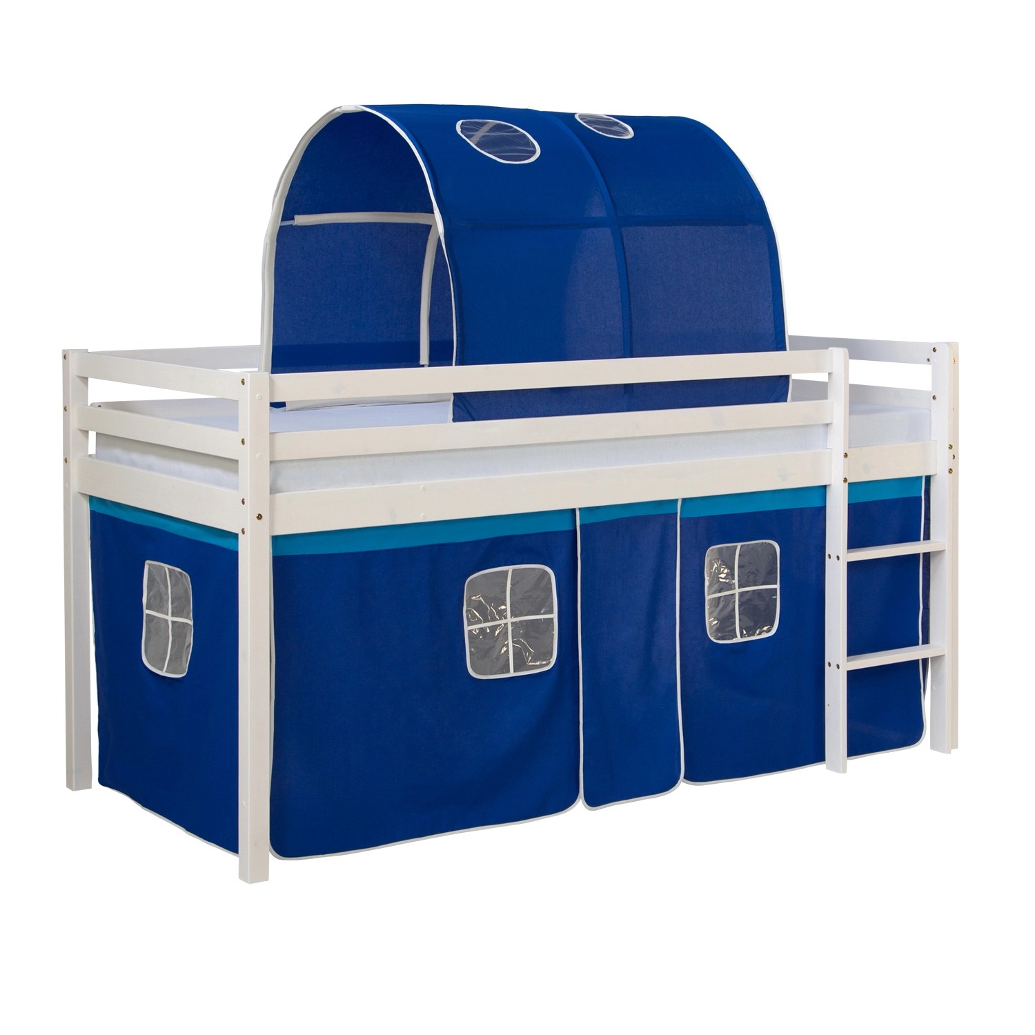 Homestyle4u Hochbett 90x200 Vorhang Blau 1560