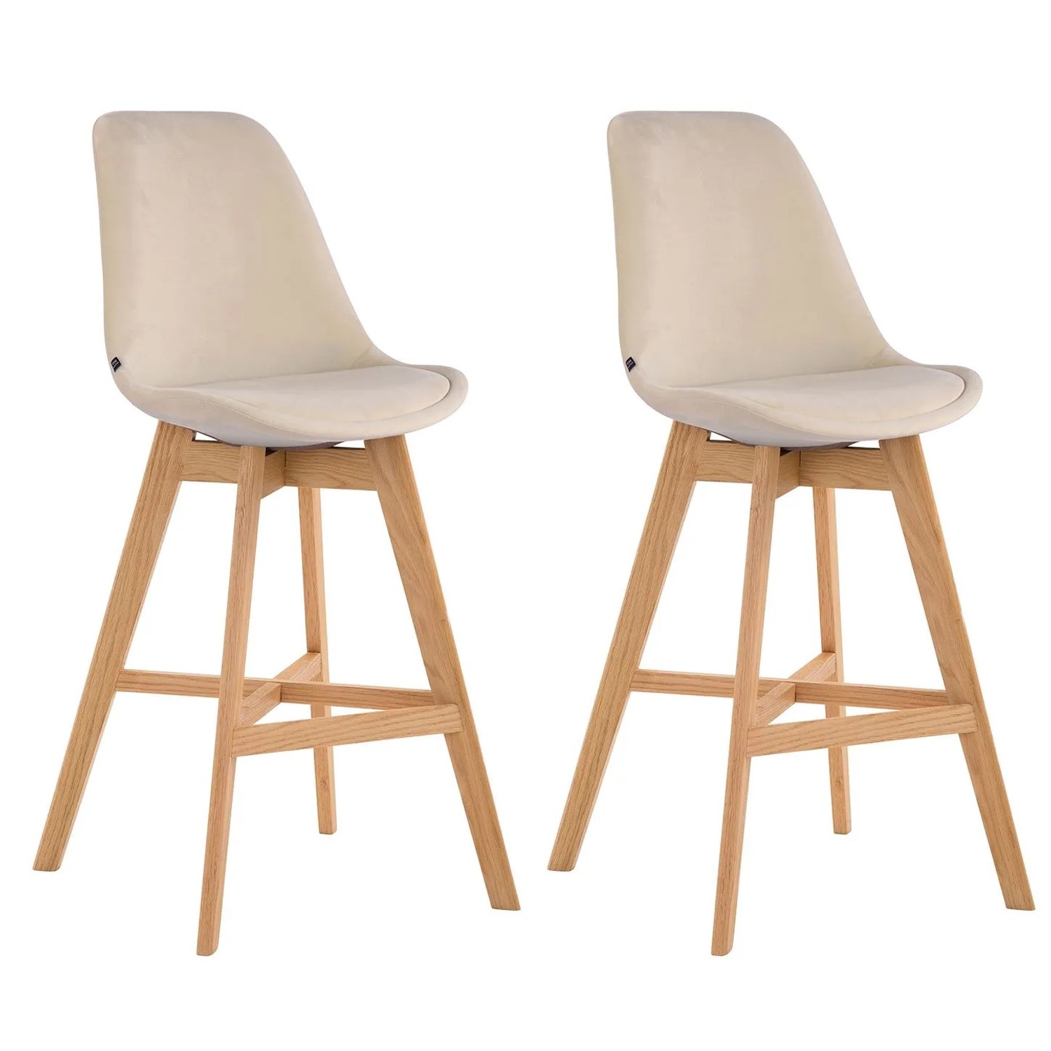 DELUKE 2er Set Barhocker DUMIR Samt Creme 48x56x112cm Barstuhl Mit Lehne Tresenhocker Tresenstuhl