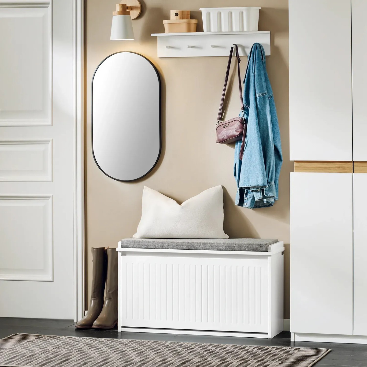 SoBuy Schuhkipper mit Sitzfläche FSR98-L-W Schmal Weiß 80 cm breit kaufen bei OBI