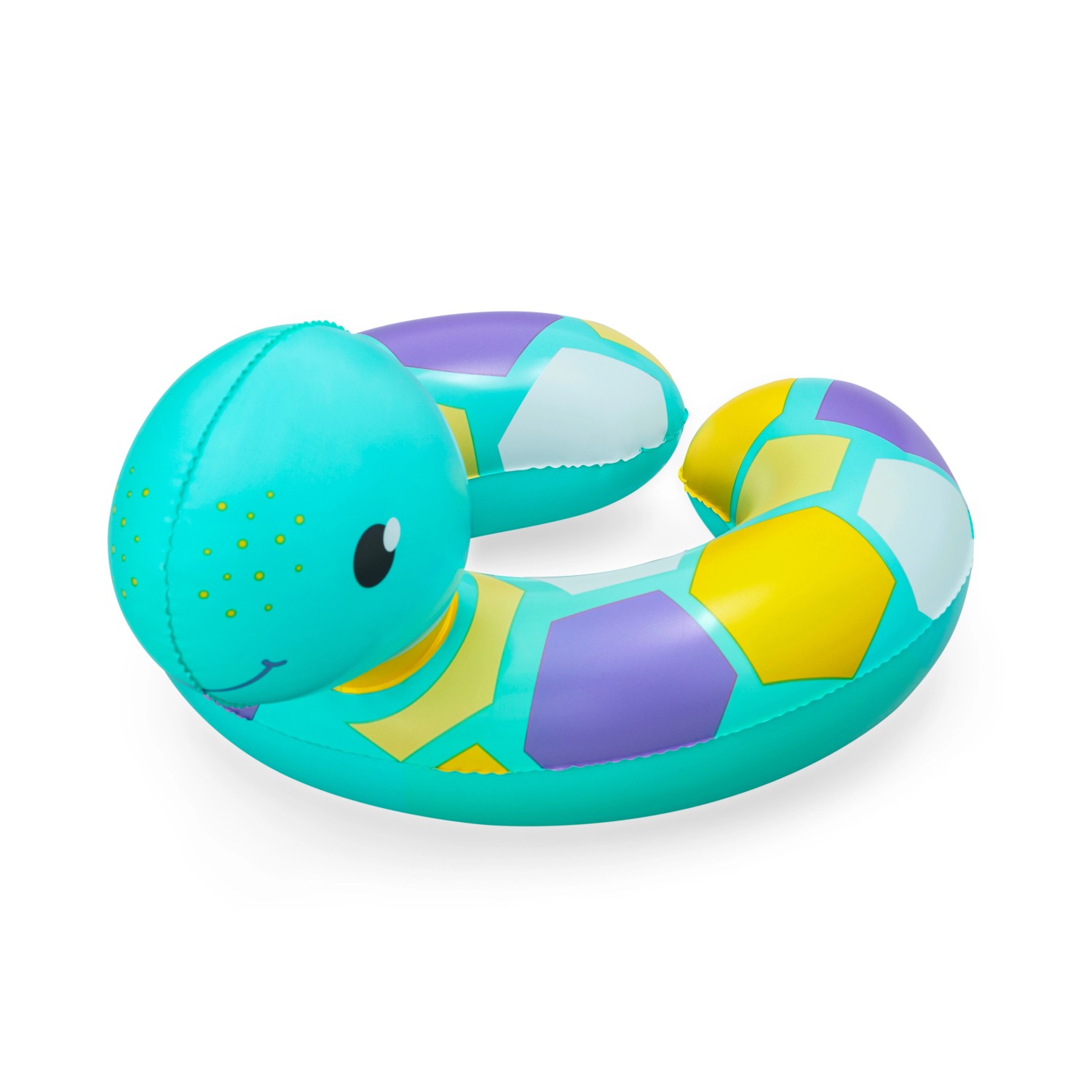 Bestway Schwimmring Floating Friends, offener Ring in Schildkrötenform, türkis mit bunten Mustern.