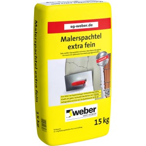 Sack Weber Malerspachtel extra fein, 15 kg, weiß, für Ausgleichsarbeiten und glatte Oberflächen im Innenbereich.
