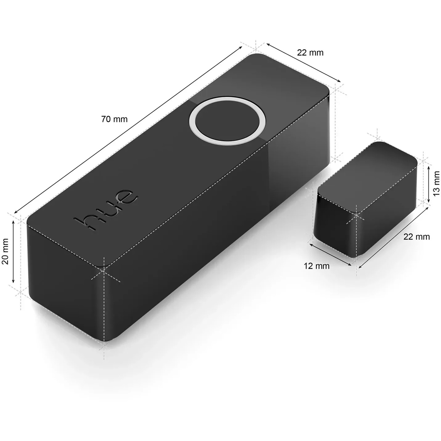 Philips Hue Secure Kontaktsensor 2er-Pack in Schwarz, zur Überwachung von Türen und Fenstern.