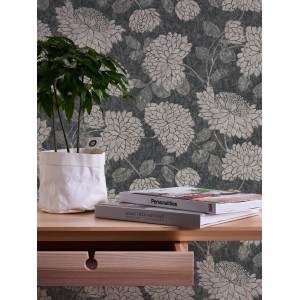 A.S. Création Vliestapete Blumen in Schwarz und Weiß mit floralem Muster.