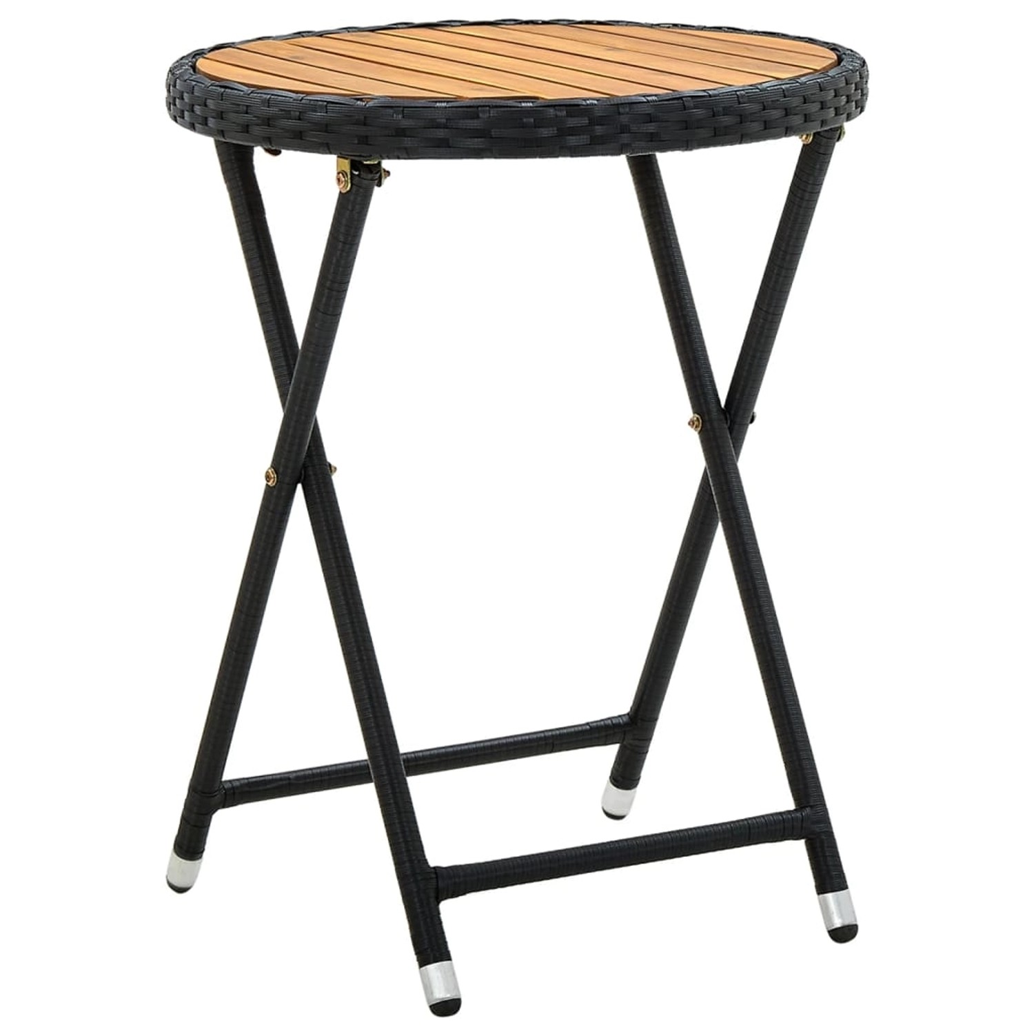 vidaXL Beistelltisch Schwarz 60 cm Poly Rattan und Massivholz Akazie 316509