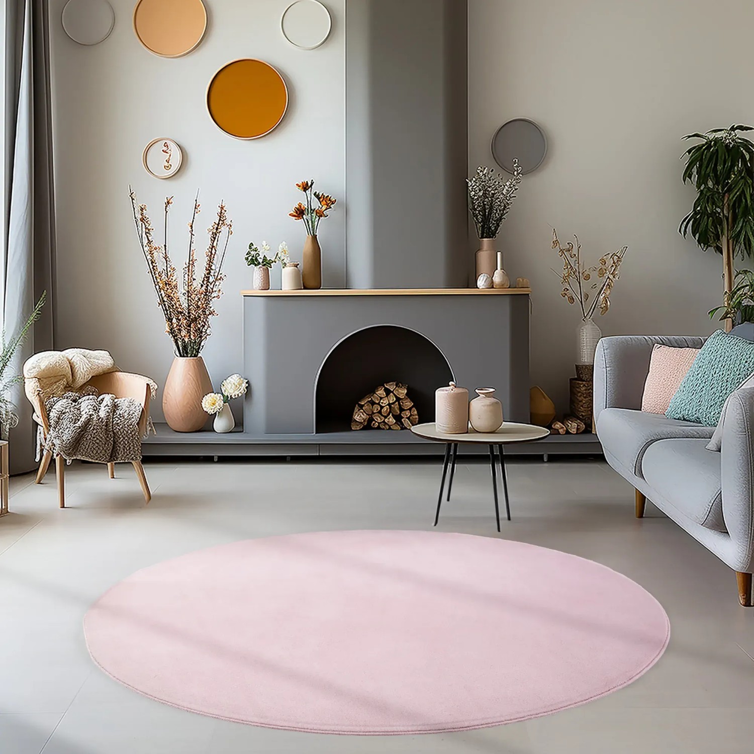 Ayyildiz Kurzflorteppich Sky 5400 Rosa Ø 200 cm
