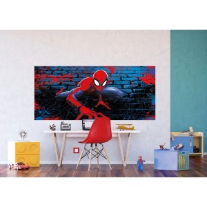 Spider-Man Fototapete in Rot und Blau (0,9x2,02m) im Kinderzimmer.