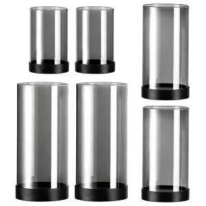 6er Set Windlichter aus Rauchglas mit schwarzem Eisenfuß in 3 Größen. Elegante Kerzenhalter für stimmungsvolle Deko.