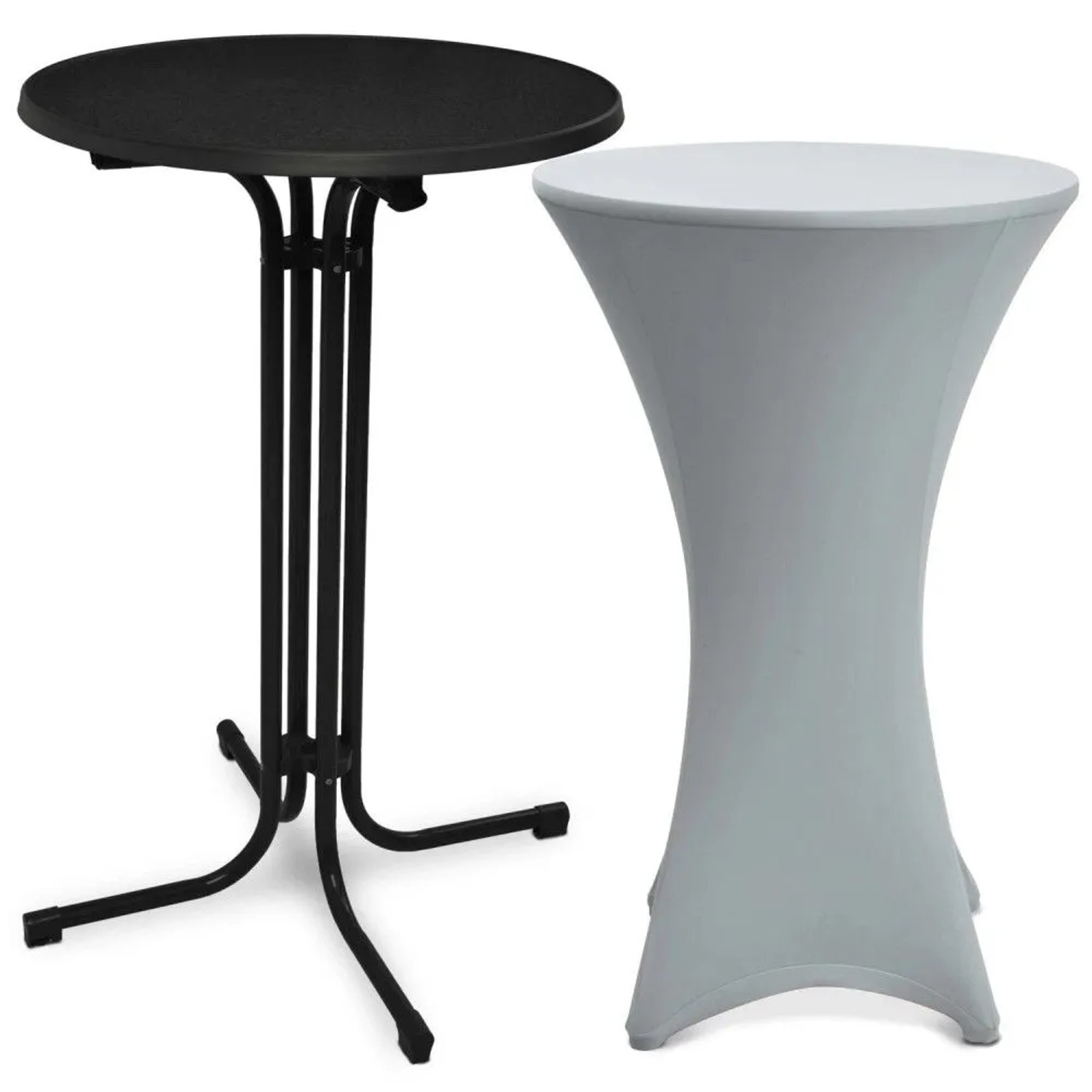 Beautissu Bellini Stehtisch Ø 80cm Schwarz mit Stella Stehtischhusse Ø 80cm Silber