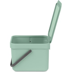 Brabantia Abfallbehälter Sort & Go, 6 l, Grün, mit offenem Deckel und Tragegriff.