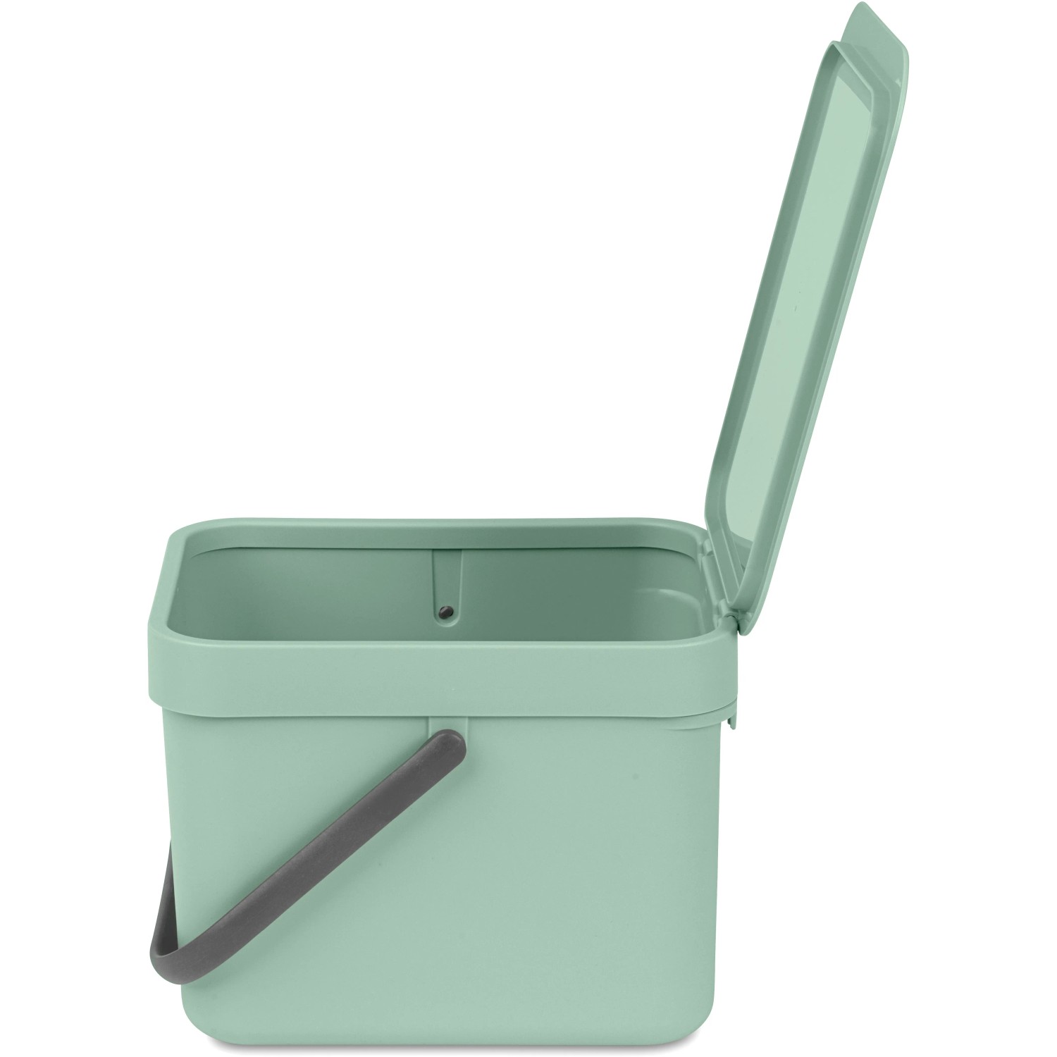 Brabantia Abfallbehälter Sort & Go, 6 l, Grün, mit offenem Deckel und Tragegriff.