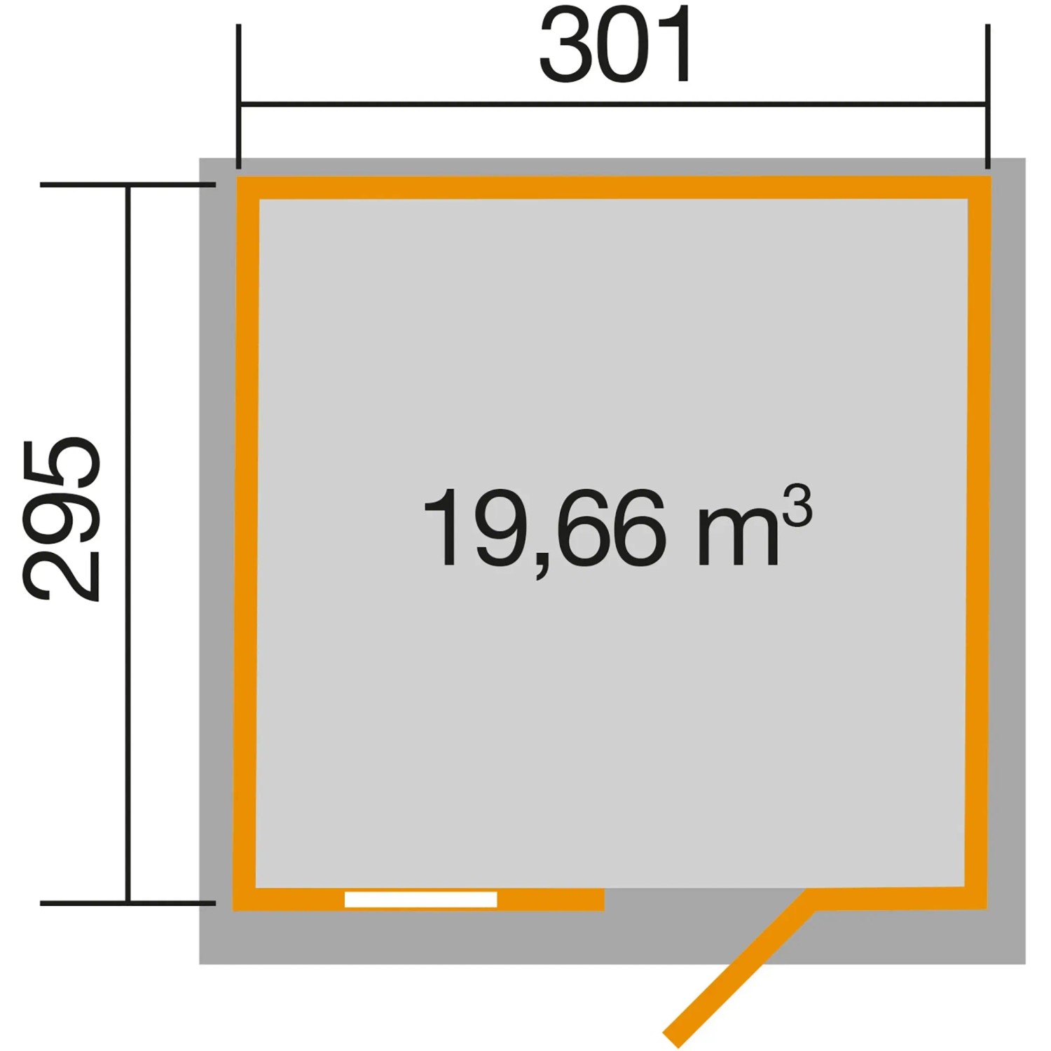Grundriss Gartenhaus 123 Gr.5, Satteldach, grau, 301x295 cm, 19,66 m³