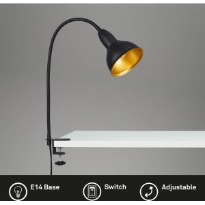 Briloner Klemmleuchte Hygge, schwarz-gold, mit Flexarm zur individuellen Lichtausrichtung.