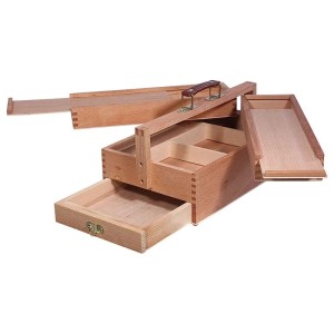 Artina Vannes Malkoffer aus Holz mit Fächern für Malzubehör, geöffnet dargestellt.