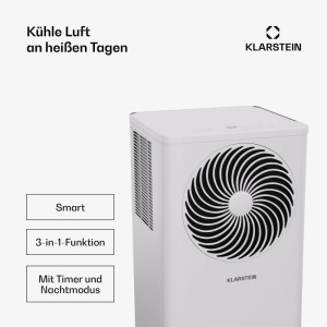 Weißes Klarstein Aero Ring 9K Klimagerät mit App- und Sprachsteuerung.