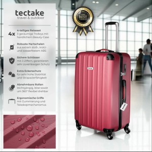 Weinroter Tectake Hartschalenkoffer mit Teleskopgriff, Teil eines 4-teiligen Koffer Sets.