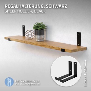 ML-Design Regalhalter 20x4x14cm, 4er Set, schwarz, Metall, L-Form zur Wandmontage.