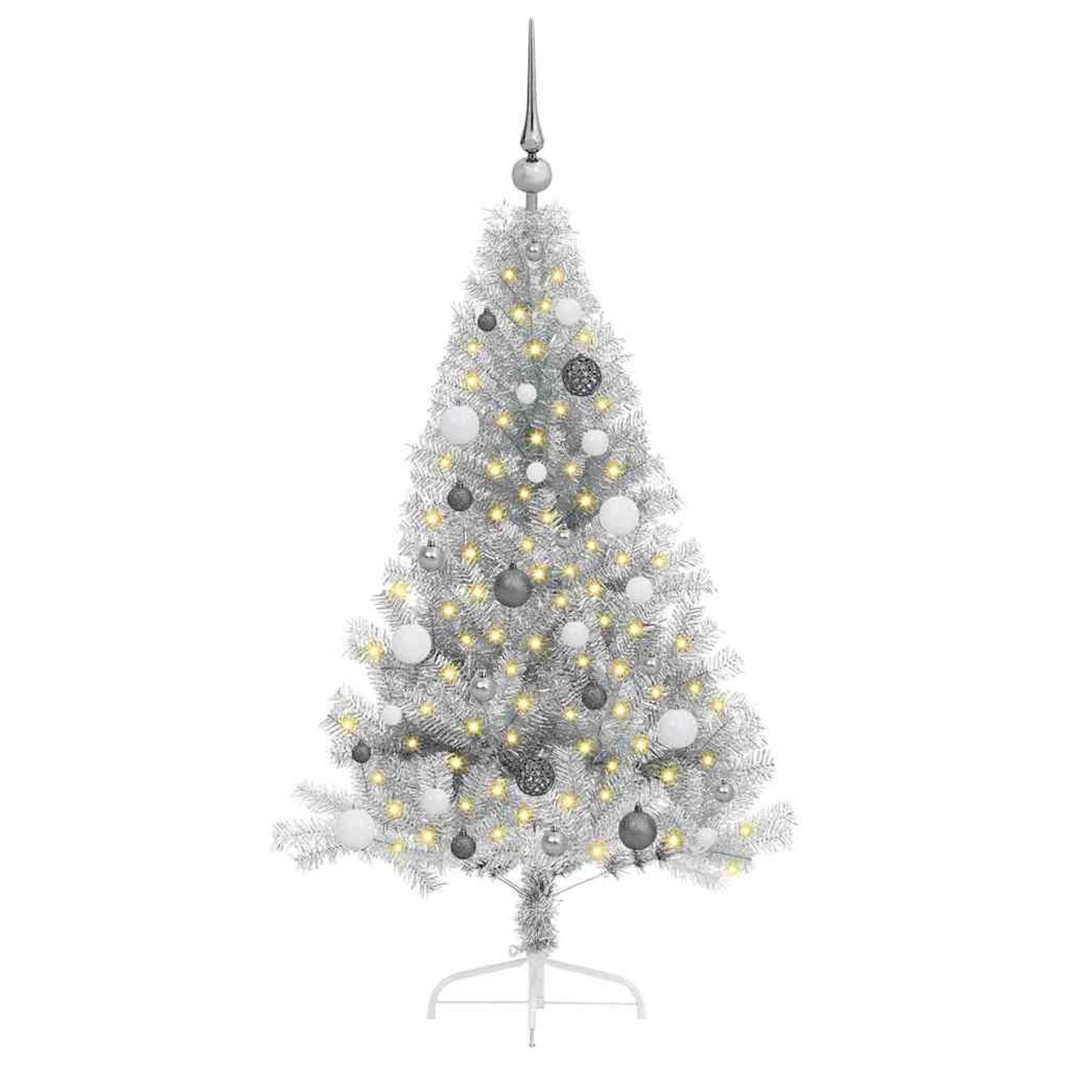 vidaXL Künstlicher Vorbeleuchteter Weihnachtsbaum Silber 150 cm PET 3397192
